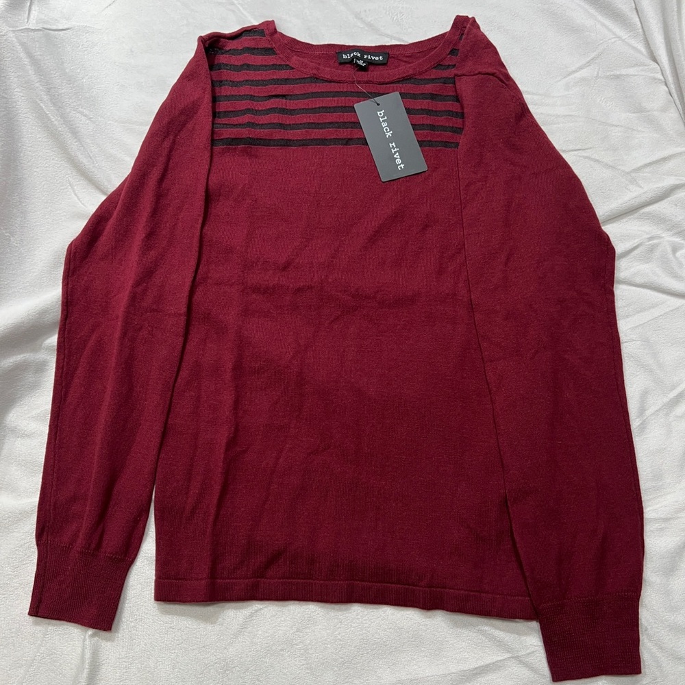 New Maroon Black Rivet Long Sleeve Top